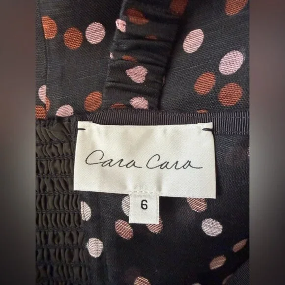 NEW Cara Cara Pheobe Midi Linen Silk Dress Stamped Dot Black US 6 UK 10 - Picture 11 of 16